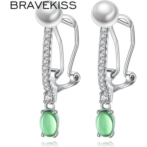 BRAVEKISS Water Drop Earrings For Women Green Rhinestone Pearl CZ Pierceing Dangle Earrings Brincos Fashion Jewelry BUE0334