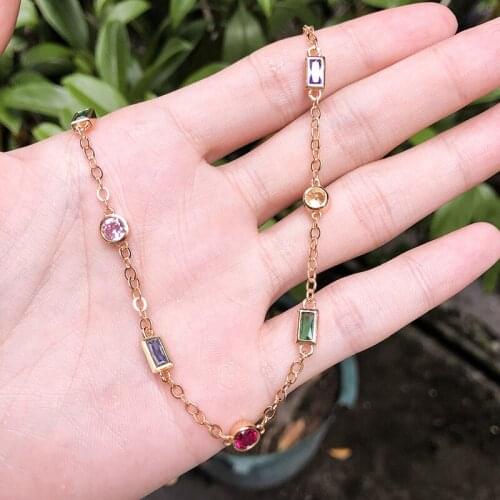 Funmode Gold Color Long Choker bling miami cuban link chain necklace for women iced out jewelry FN06