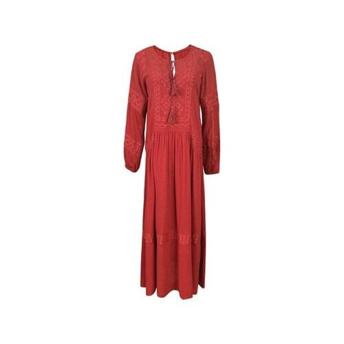 New Exotic Long Dress Vacation Sun Protection Celebrity Style Dress V-Neck Embroidery Loose Long Sleeve A557