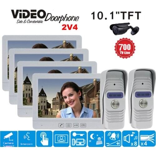 ZHUDELE 10.1" Luxury Color Video Door Phone Touch Button Home security door intercom system support CCTV camera in stock 2V4