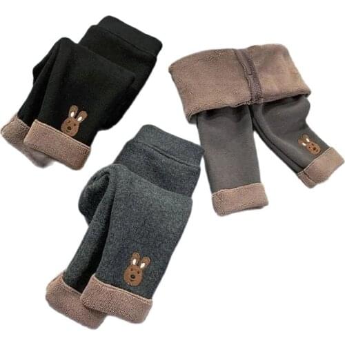 Winter Cotton Girl Outer Wear Leggings Korean Version Plus Velvet Thick Printing Solid Color Trousers Casual Childrens Clothing