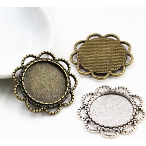 10pcs 18mm Inner Size Antique Bronze And Silver Plated Flower Style Cabochon Base Cameo Setting Charms Pendant