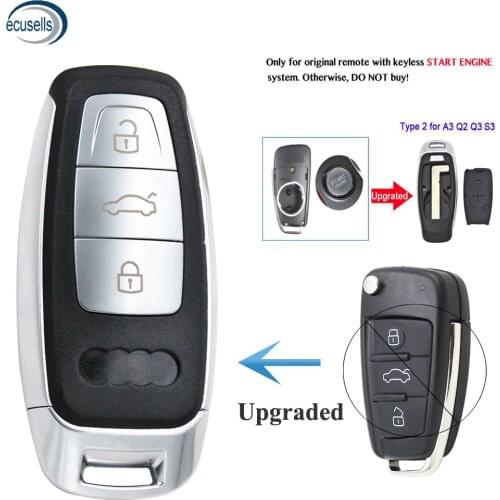 3 Button for Audi A3 Q3 R3Q2 RS3 Upgraded Keyless Remote Car Key Shell Case Fob for START ENGINE SYSTEM