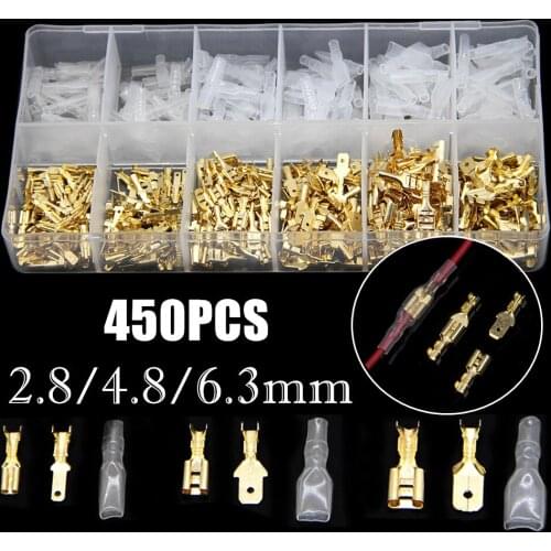 450PCS 2.8/4.8/6.3mm Female Male Electrical Spade Wire Butt Connectors Lugs Battery Starter Cable Splice Crimp Terminals Kit