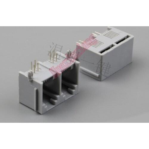 50PCS/Lot 5521 PCB 2 Two Port RJ11 6P4C Female Jack/Socket Connector For phone 90 degree Grey/Black Color