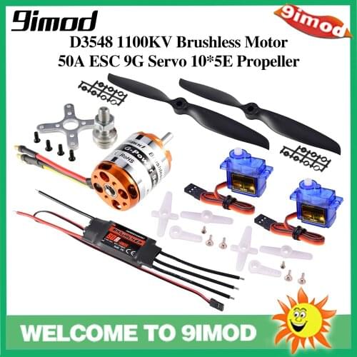 9imod D3548 1100KV Brushless Motor Hobbywing 50A ESC 9G Micro Servo 10*5E Prop Power System Combo Set for RC Fixed Wing