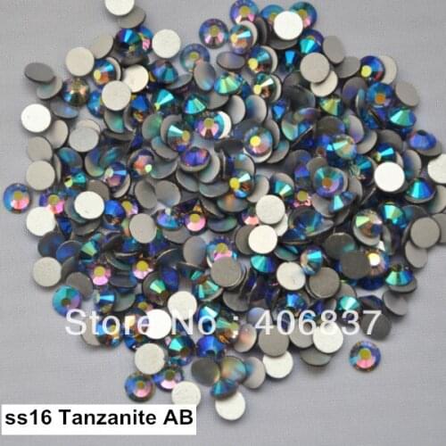 Free Shipping! 1440pcs/Lot, ss16 (3.8-4.0mm) Tanzanite AB Flat Back Non Hotfix Glue On Nail Art Rhinestones
