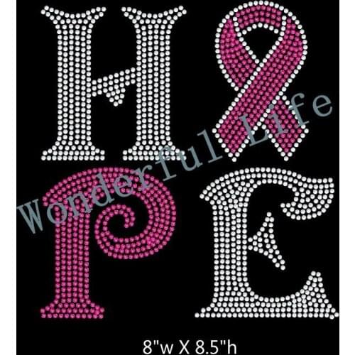 Free Shipping Hope ribbon Iron on T Shirt Transfer whilte with light pink image for clothing