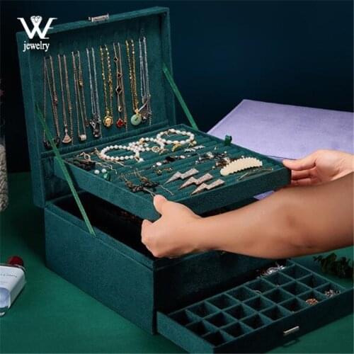 WE Oversize Premium 3Layers Flannel Jewelry Organizer Box Necklaces Earrings Rings Large Storage Makeup Case With Lock for Women