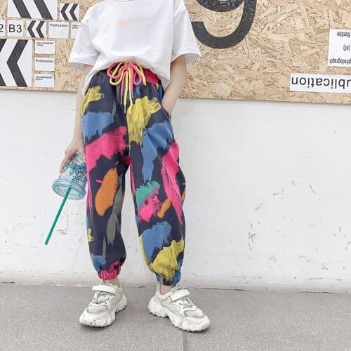 Girls Pants Graffiti Pattern Kids Trousers For Girls Spring Autumn Childrens Overalls Fall Winter Casual Style Girls Clothing