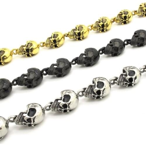 Cool Vogue Mens Skulls Linked Heavy Solid 316L Stainless Steel Belly Chain Punk Rock Biker Jean Chain 3 Colors