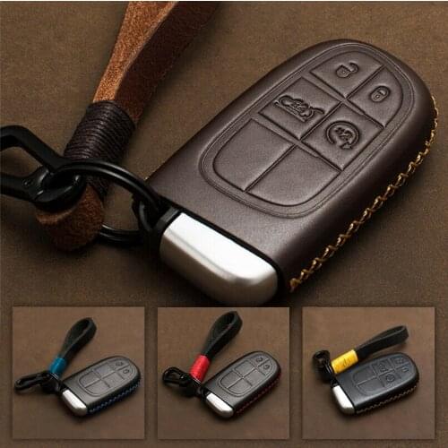 For Jeep Grand Chrysler 300 Dodge Remote Car Key Fob Case Cover Genuine Leather Retro Style