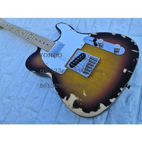 Factory custom Relic telr guitar sunburst color Chrome Hardwares Maple fretboard,customizPayPal available! T-06