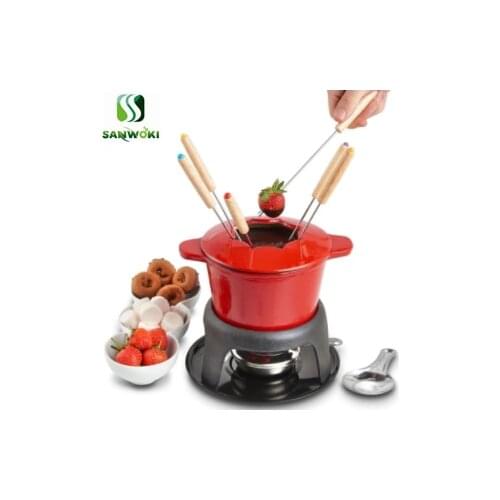 Spirit stove hot pot Swiss cheese fondue Chocolate melting pot Ice cream Fondue cast iron Enamel pot Alcohol stove cheese warmer