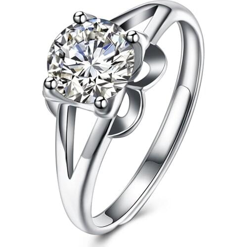 ZEMIOR 925 Sterling Silver Adjustable Rings For Women Round Shining 5A+ Zircon CZ Wedding Engagement Ring Wholesale Jewelry