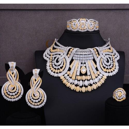 LARRAURI Luxury 4PCS Nigerian Jewelry Sets For Women Wedding AAA Cubic Zirconia Crystal CZ Engagement Africa Bridal Jewelry Sets