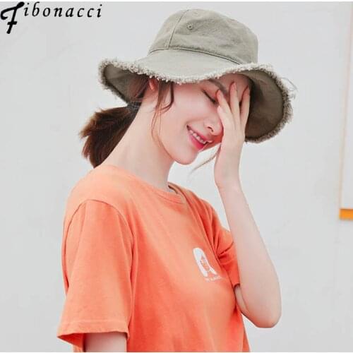 Fibonacci 2019 New Spring Summer Bucket Hats Denim Fabric Flat Female Cap Panama Casual Beach Man Women Sun Hat