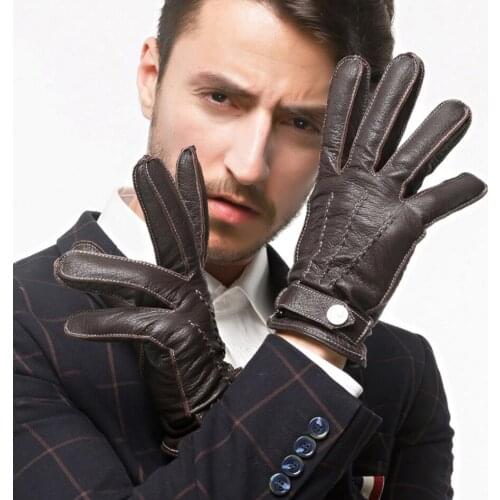 Mens Fashion Genuine Deerskin Leather Gloves Motorcycle Riding Glove Cold Protection Mens Winter Mittens S2182