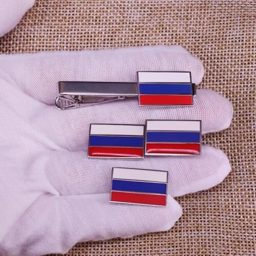 Russia flag tie clips brooch Cufflinks set business men patriot gift