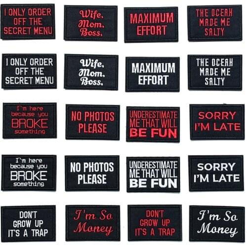Warning Reminder Text DIY Iron On Cloth Embroidered Badges Abstract Kids Patch For Clothes Stickers