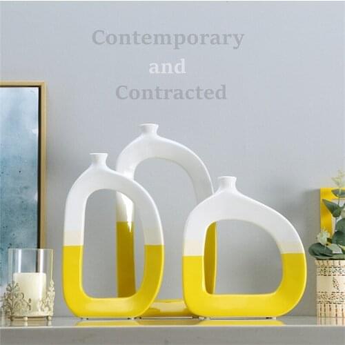 2019 New Europe Ceramic Tabletop Vase Simple ceramic vase abstract creative vase blue yellow art decoration crafts