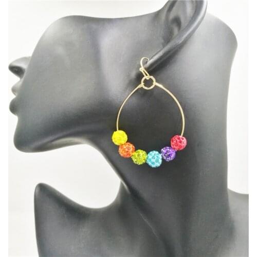 Latest Fashion 10mm Clay Colorful Ball hoop disco paved cz round polymer clay crystal sparkle ball earrings For Women Jewelry
