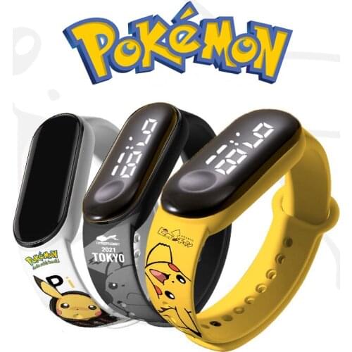 New Pokemon Electronic Watch Pikachu Cartoon Digital Electronic Waterproof LED Bracelet Wristband Kids Toy Christmas Gift Clock