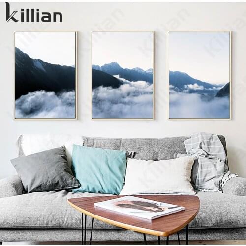 Teen Room Decoration Mountains and White Clouds Poster and Print Nordic Canvas Painting Picture for Living Room Home Decor