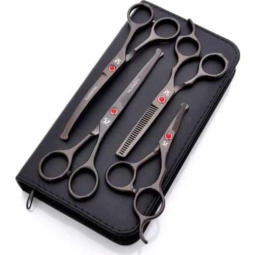 4.5 6.5 inch 5pcs/set 9CR round-headed Professional pet scissors for cat dog grooming Straight thinning Curved Scissors Black