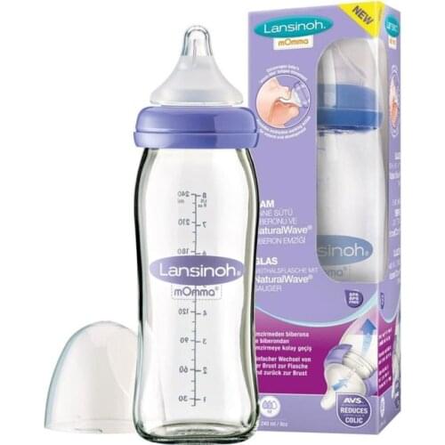 Lansinoh lifelike wave glass feeding bottle 240 ml