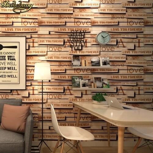 Beibehang Luxury Retro Wood Stripe PVC Wallpaper Modern Living Room Waterproof letter wallpaper for walls 3 d wall paper rolls