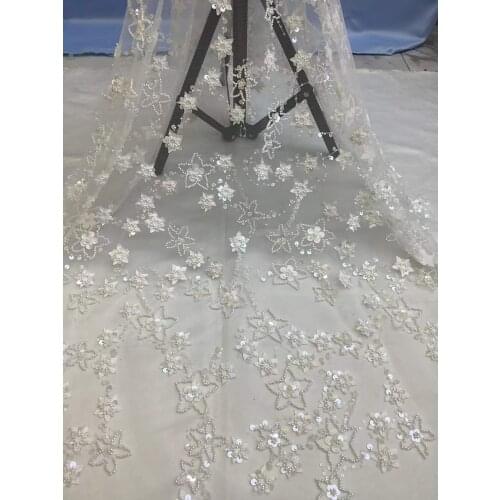 Mesh White Lace Fabric Swiss Tulle Embroidery Sequins Beads Tube Appliques Craft Sewing DIY Banquet Party Wedding Dress 5 Yards