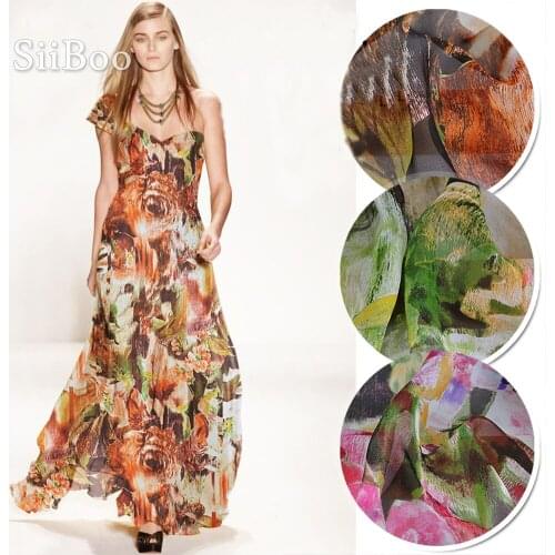 Pastoral style abstract rose floral printed 100% natural silk chiffon fabric for dress chiffon tissu tecidos yarn 6mm SP4683