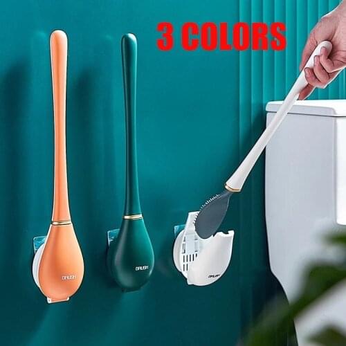 Silicone Brush Head Toilet Brush Wall-Mounted Automatic Opening And Closing Bathroom Cleaning Brush Set No Dead Corner Wash 1pc