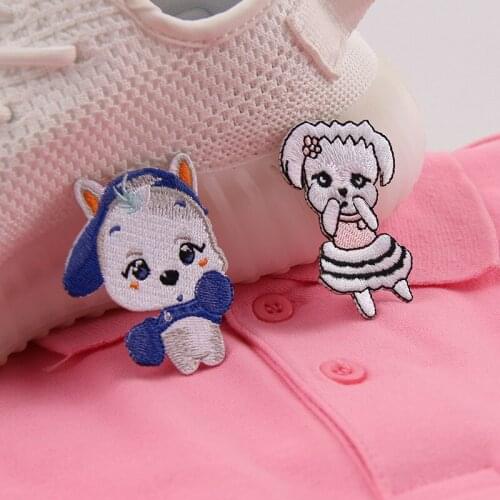 Kawaii Dog Girl Patches Hot Sale Stickers Clothes Iron On Patches For Clothes Embroidered Animal Sew On Applique DIY Parches