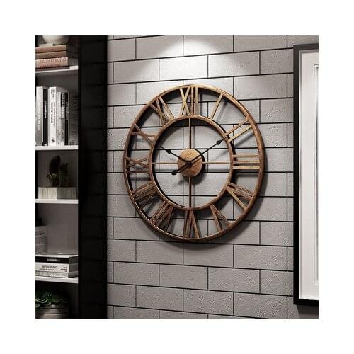Nordic Roman Numeral Metal Wall Clocks Retro Hollow Iron Round Art Black Gold Large Outdoor Garden Clock Home Decoration 40/45CM