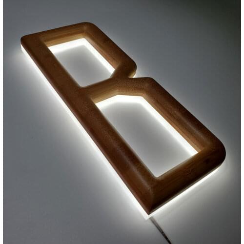 Luminous backlit bamboo/acrylic led letter slim shop decoration warm light