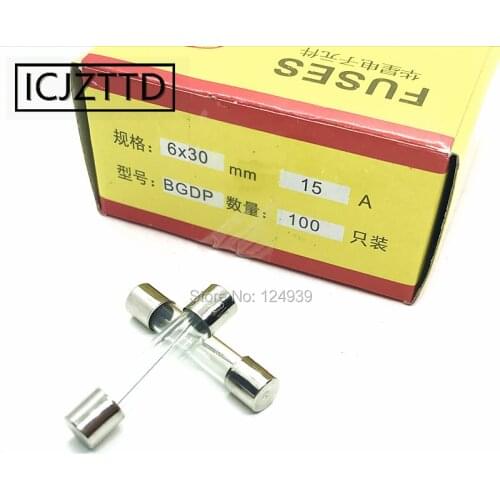 Fuse tube 6x30mm F 15A 15A glass tube fuse 6 * 30 F15AL250v quick break 15a 100pcs/box glass fuse 6mm 30mm