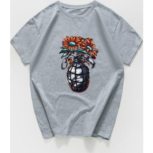Bomb flower graphic funny t shirt men 100% cotton summer tops oversized tee shirt vintage aesthetic t-shirt men clothes harajuku