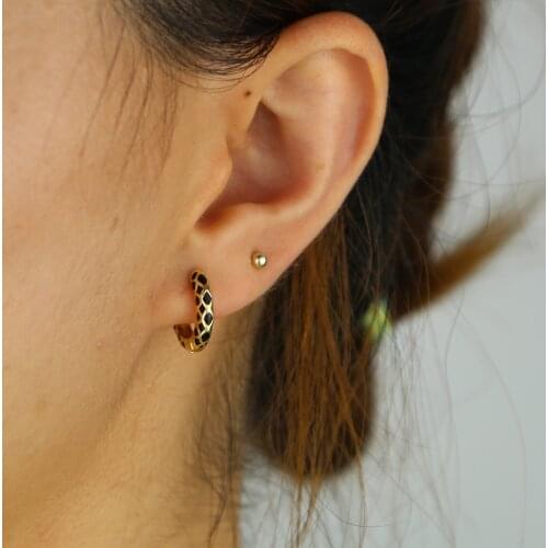 Women trendy jewelry pink black white enamel Gold filled geometric circle hoop earring
