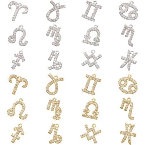 ZHUKOU Mini 12 constellations Taurus Leo brass crystal pendant for women necklace earrings bracelet jewelry accessories VD590