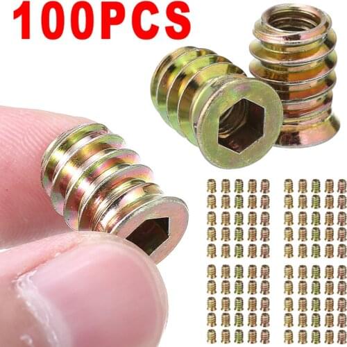 100pcs/set M6 Threaded Hex Drive Insert Fixings D-Type Wood Screws Inserts Nuts Home Improvement Accessories