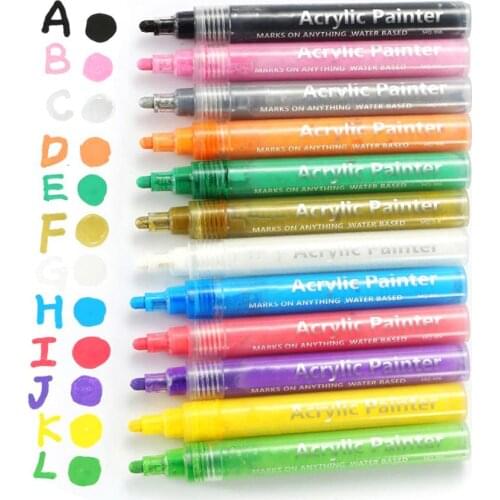 12Color Waterproof Acrylic Painter Permanent Paint Marker Fast Drying Drawing Pen Graffti Oily Marker Macador Caneta Stationery