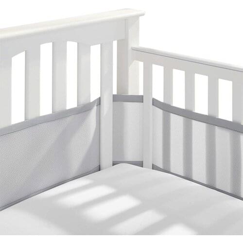 2pcs grey white mesh Crib Bumper Pads Crib Protection Infant Cot Baby Room Decor Crib Liner Set For Baby Boys Girls 320+150cm