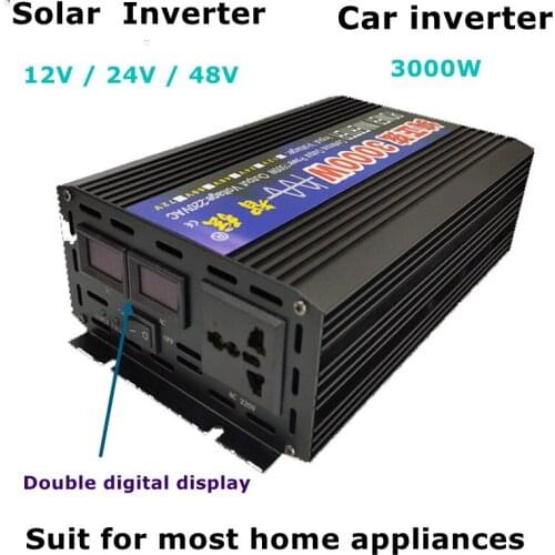 3000W Solar Inverter Double Digital Display Pure Sine Wave Smart String Car Power Inverter 12V 24V 48V To 220V