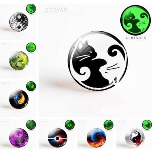 5pcs/set Yin Yang Tai Chi Luminous Glass Convex Dome 25 MM DIY Round Bead DIY Jewelry Handmade