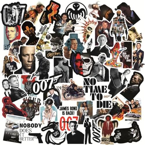 50PCS Classic Movie 007 James Bond Stickers Car Motorcycle Travel Luggage Phone Guitar Skateboard DIY Graffiti Sticker Decals