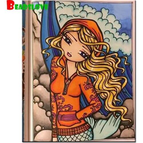 Mermaid diamond embroidery cartoon picture diamond painting cross stitch sexy girl 5d full square round drill 5d puzzles