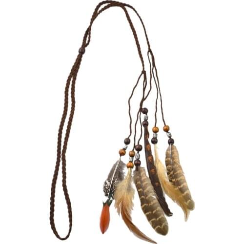 Bohemian Feathers Headband Headpiece Handmade Braided Rope Cord Headband Hair Jewelry