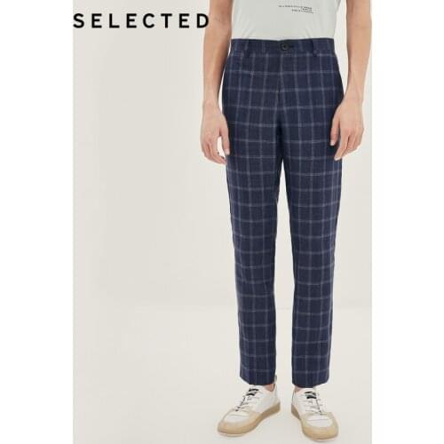 SELECTED Mens Linen Plaid Slim Fit Pants Summer Business Casual Trousers S|420218513